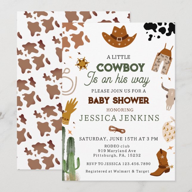 Cowboy Western Boy Baby Shower Invitation (Front/Back)