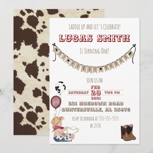 Cowboy Western Boys Birthday Invitation (Front/Back)