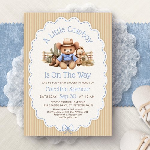 Cowboy Western Boys Blue Baby Shower Invitation