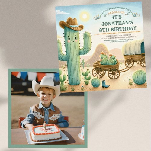 Cowboy Western Cactus Birthday Party  Invitation