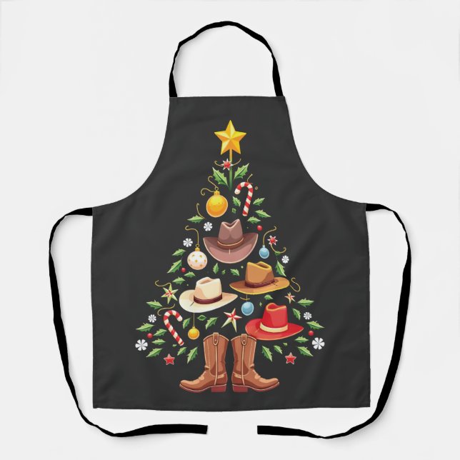 Cowboy Western Christmas Tree Santa  Apron (Front)