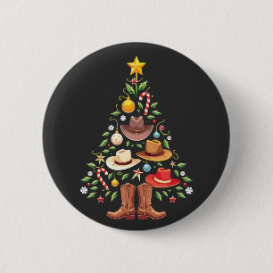 Cowboy Western Christmas Tree Santa  Button