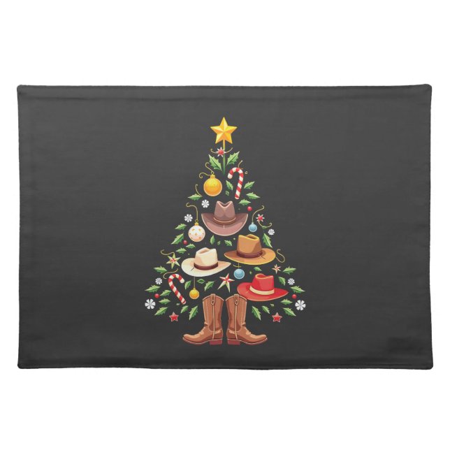 Cowboy Western Christmas Tree Santa  Cloth Placemat (Front)