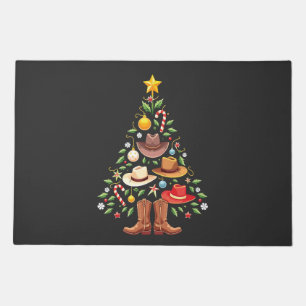 Cowboy Western Christmas Tree Santa Doormat