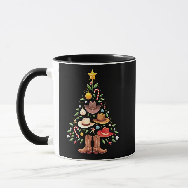 Cowboy Western Christmas Tree Santa  Mug (Left)