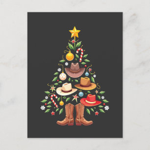 Cowboy Western Christmas Tree Santa Postcard