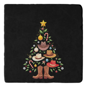 Cowboy Western Christmas Tree Santa  Trivet