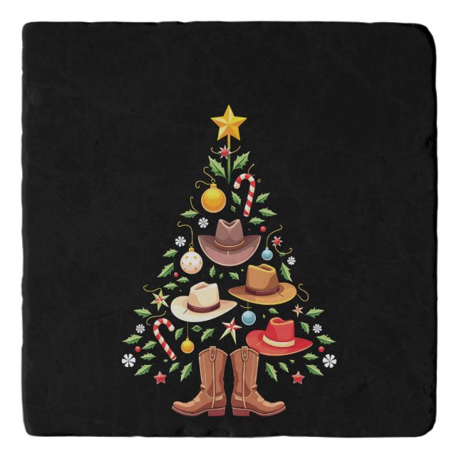 Cowboy Western Christmas Tree Santa  Trivet (Front)