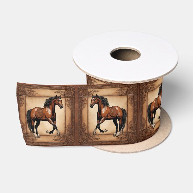 Cowboy Western Country Equestrian  Brown Horse  Satin Ribbon (Spool)
