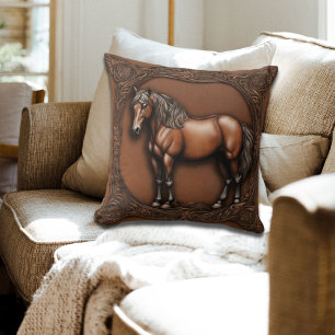 Cowboy Western Country Equestrian Brown Horse Throw Pillow