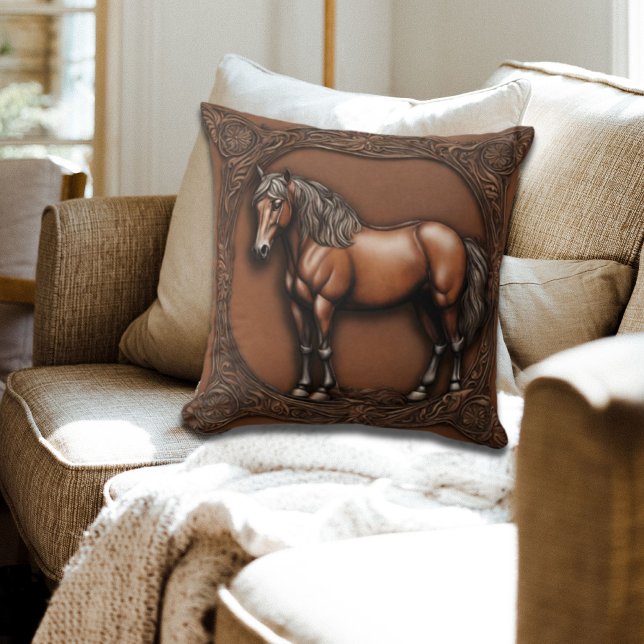 Cowboy Western Country Equestrian  Brown Horse  Throw Pillow (Creator Uploaded)