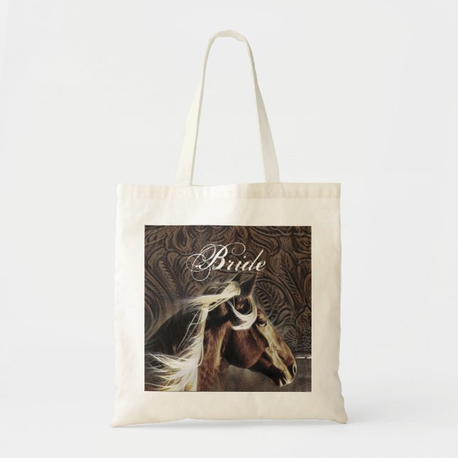 cowboy western country horse wedding bride tote bag (Front)