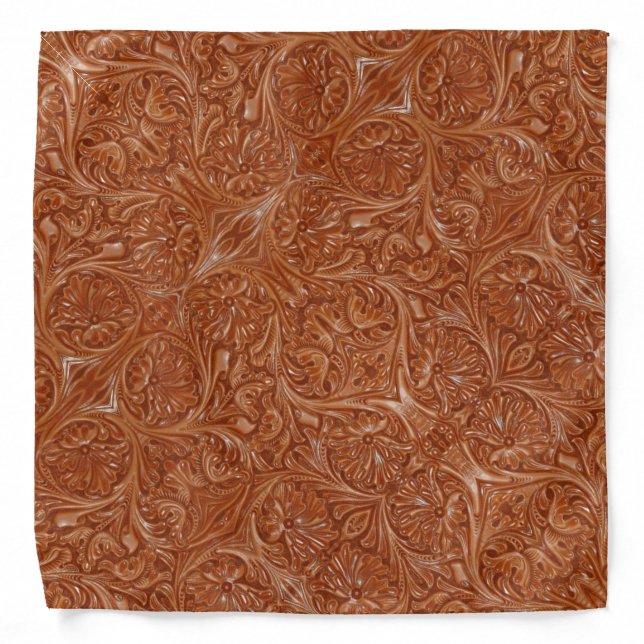 cowboy western country pattern tooled leather bandana (Front)