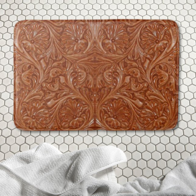 cowboy western country pattern tooled leather bath mat (cowboy western country pattern tooled leather bath mat)