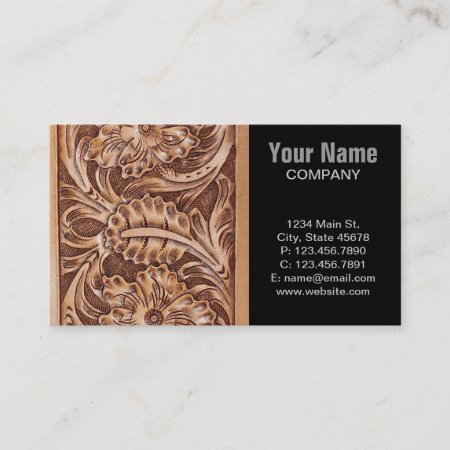Cowboy Western Country Pattern Tooled Leather Business Card