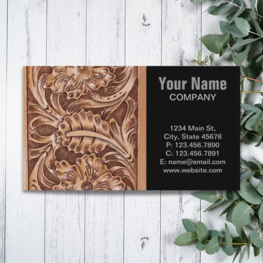 Customizable Rustic western country pattern tooled leather business card template