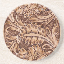cowboy western country pattern tooled leather coaster