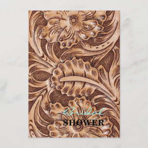 cowboy western country pattern tooled leather invitation