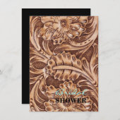 cowboy western country pattern tooled leather invitation (Front/Back)