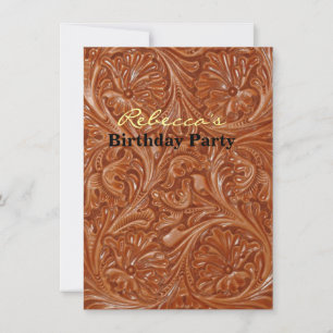 cowboy western country pattern tooled leather invitation