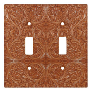 cowboy western country pattern tooled leather light switch cover