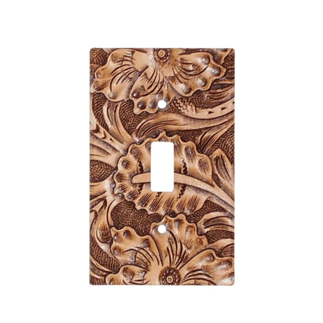 cowboy western country pattern tooled leather light switch cover (Front)