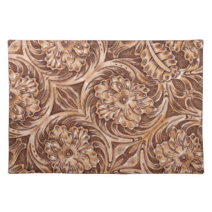 cowboy western country pattern tooled leather placemat
