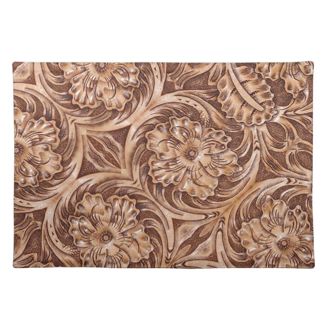 cowboy western country pattern tooled leather placemat (Front)