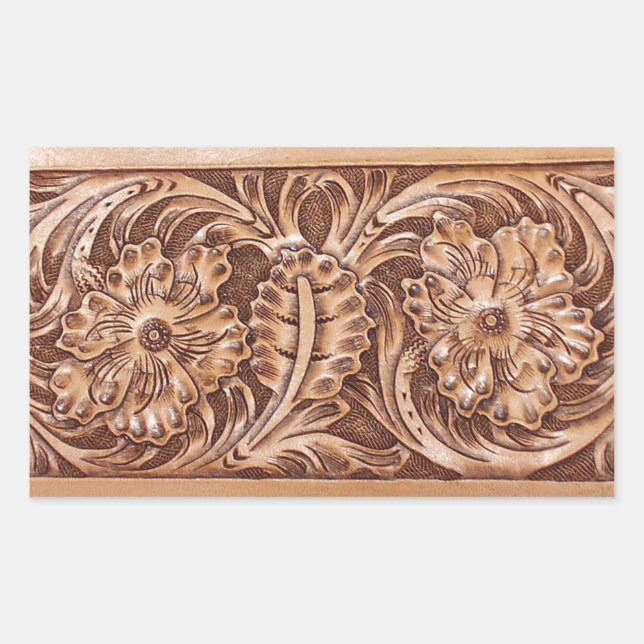 cowboy western country pattern tooled leather rectangular sticker (Front)