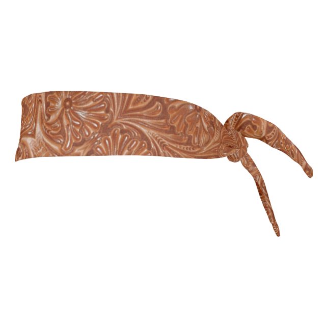 cowboy western country pattern tooled leather tie headband (Rotate 90)