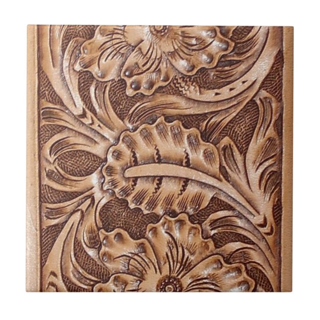 cowboy western country pattern tooled leather tile (Front)