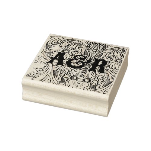 Cowboy western country wedding couple monograms rubber stamp