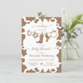 Cowboy Western Cowhide Clothesline Baby Shower Inv Invitation (Standing Front)
