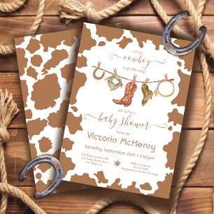Cowboy Western Cowhide Clothesline Baby Shower Inv Invitation