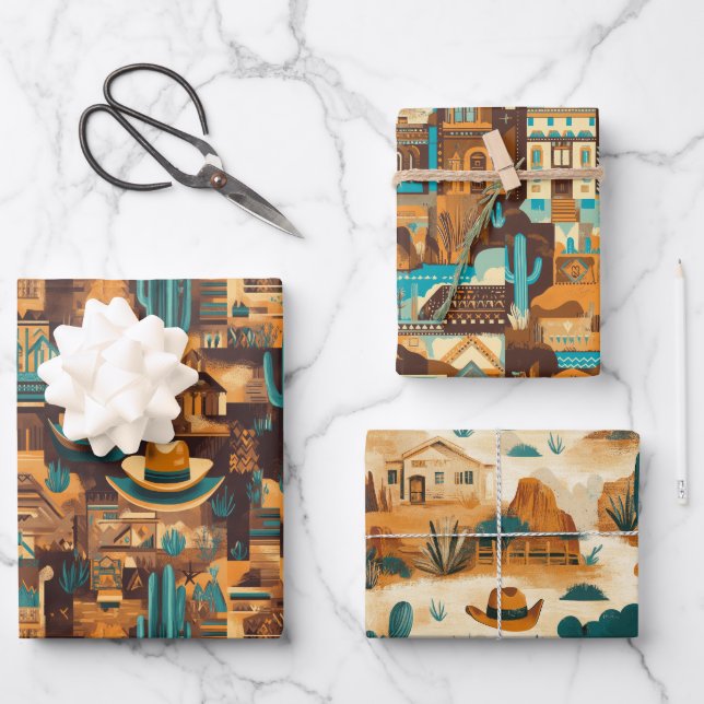Cowboy Western Desert Brown  Wrapping Paper Sheets (Front)