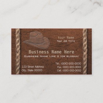 Cowboy / Western Faux Tooled Leather & Rope Business Card by Sandpiper_Designs at Zazzle