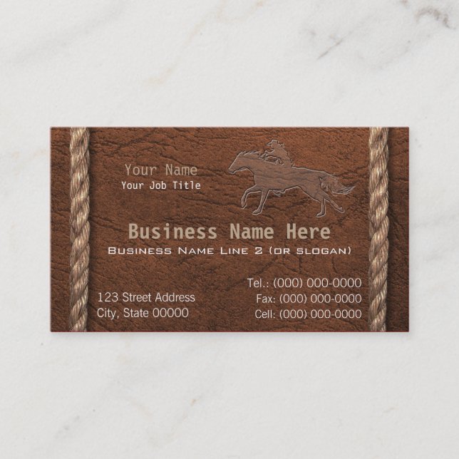 Cowboy / Western Faux Tooled Leather & Rope Business Card (Front)