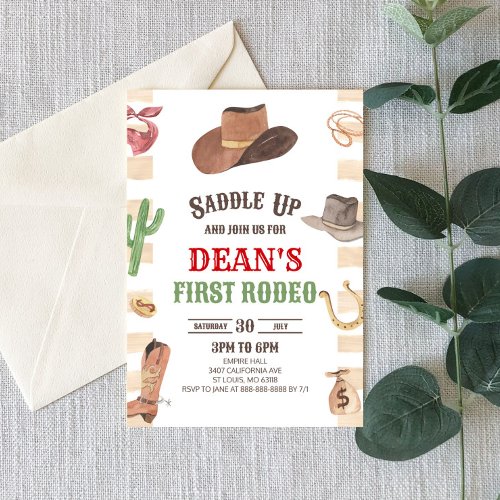 Cowboy Western First Rodeo 1st Birthday Party Invitation