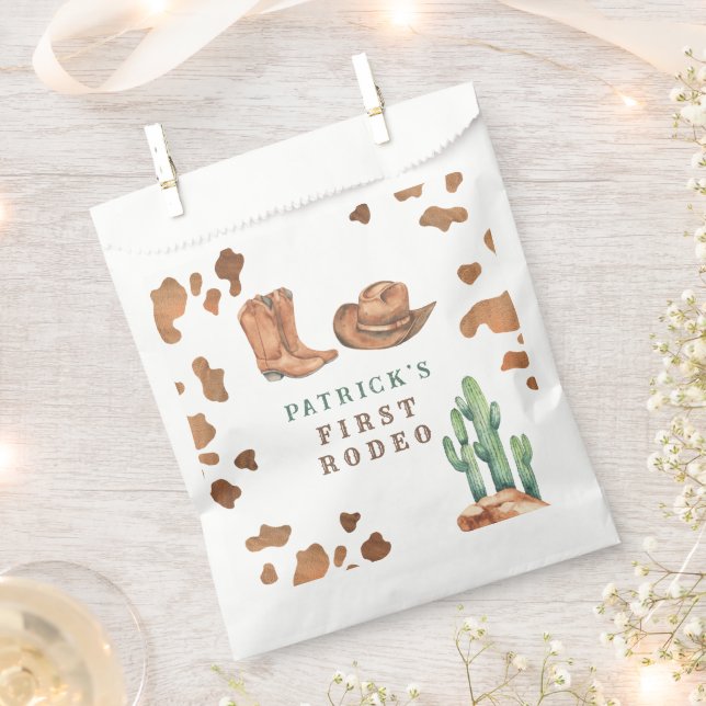 Cowboy Western First Rodeo Birthday Party  Favor Bag (Clipped)
