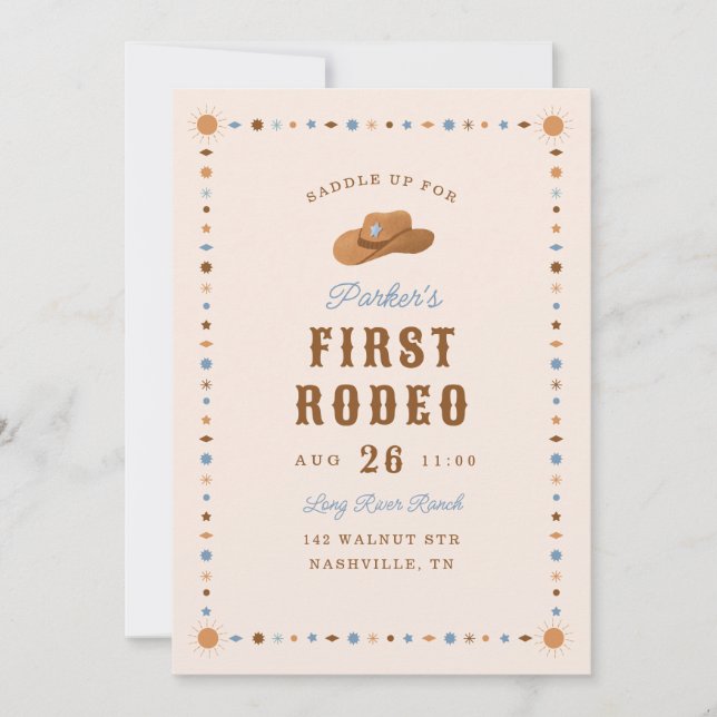 Cowboy Western First Rodeo Birthday Party Invitation (Front)