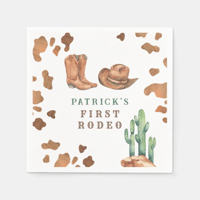 Cowboy Western First Rodeo Birthday Party  Napkins (Front)