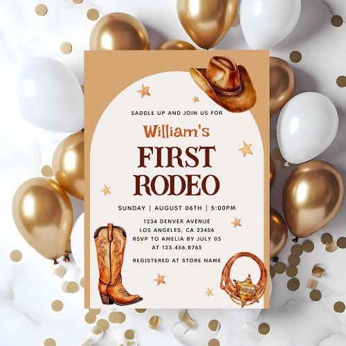 Cowboy Western First Rodeo Blue Birthday Invitation