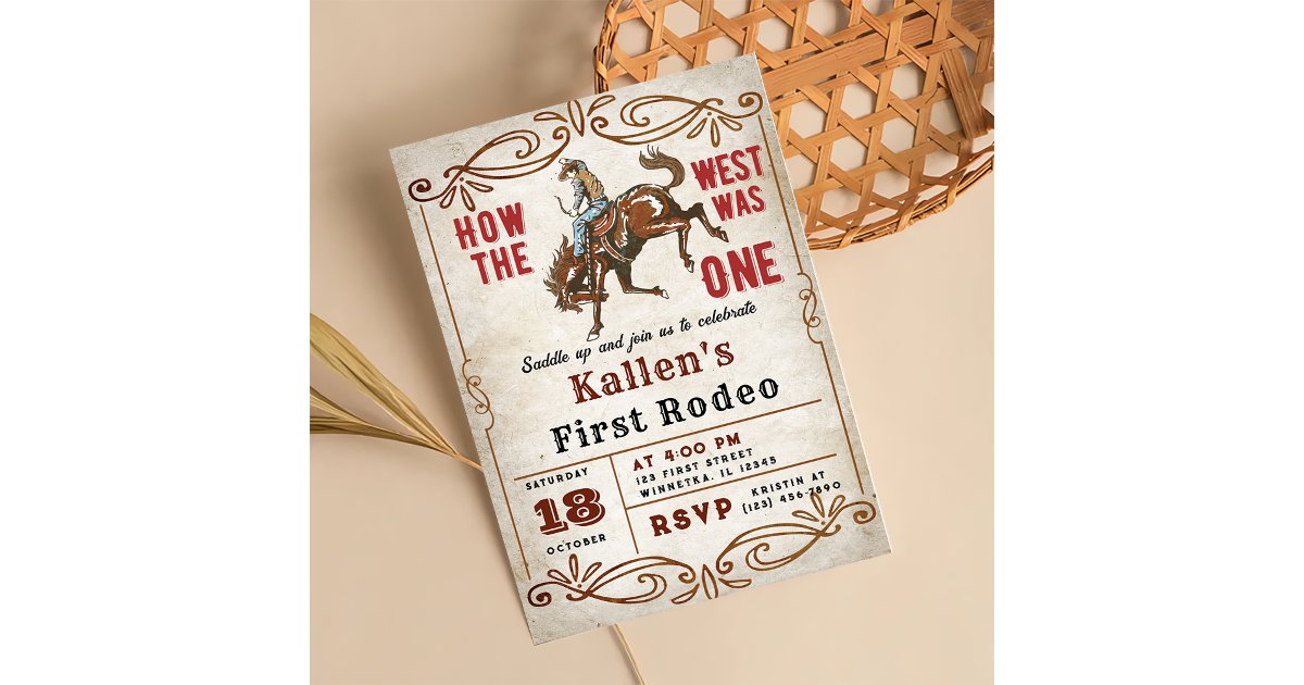 Cowboy Western First Rodeo Wild West Birthday Invitation | Zazzle