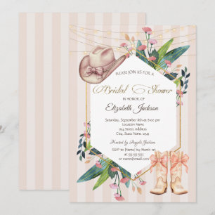 Cowboy Western Floral Frame Striped Bridal Shower  Invitation