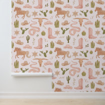 Cowboy Western Girl's Room Wallpaper