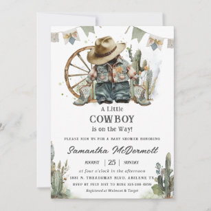 Cowboy Western Hat Boots Denim Boy Baby Shower  Invitation