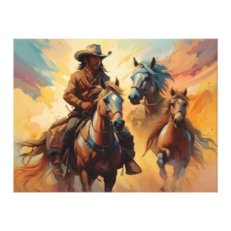 Cowboy Western Horses blue Tan Collage