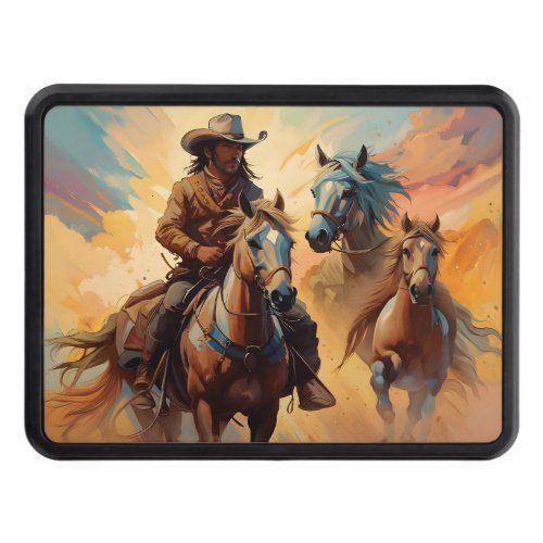 Cowboy Western Horses blue Tan Collage Hitch Cover