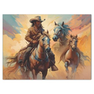 Cowboy Western Horses blue Tan Collage