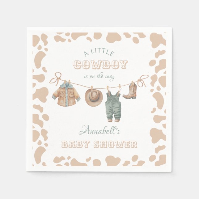 Cowboy Western Light Brown Boy Baby Shower Welcome Napkins (Front)